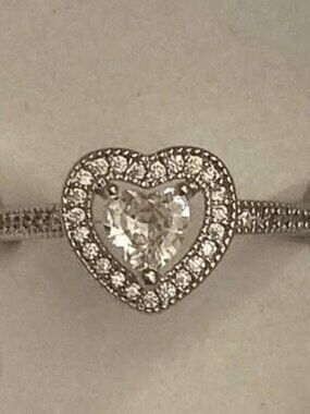 Silver Toned Ring with 1 Carat Heart Shaped Stone -  Size 6